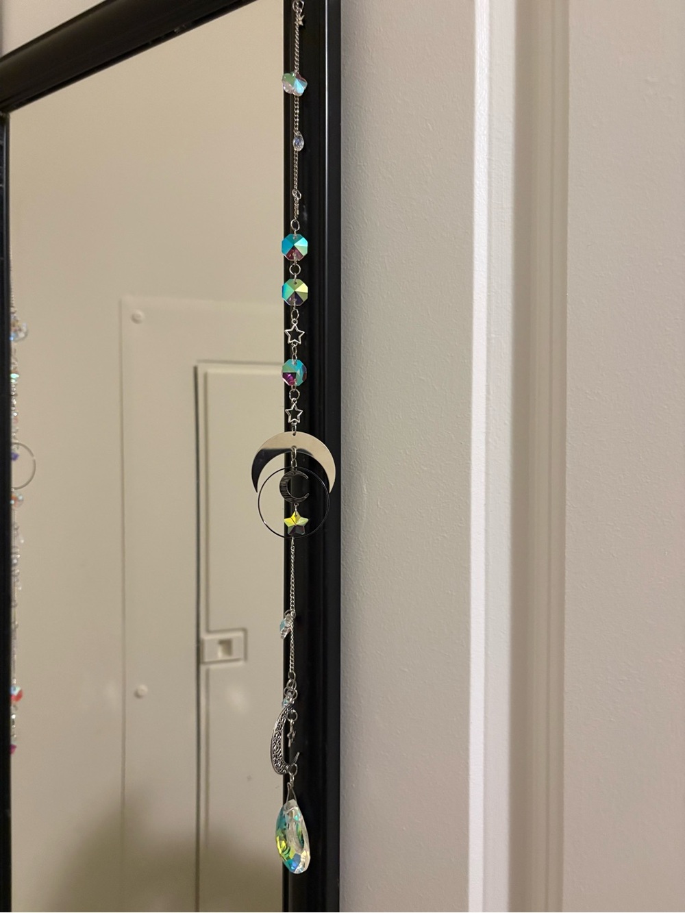 Hand crafted Silver Moon & Crystal Hanging sun catcher - Silver